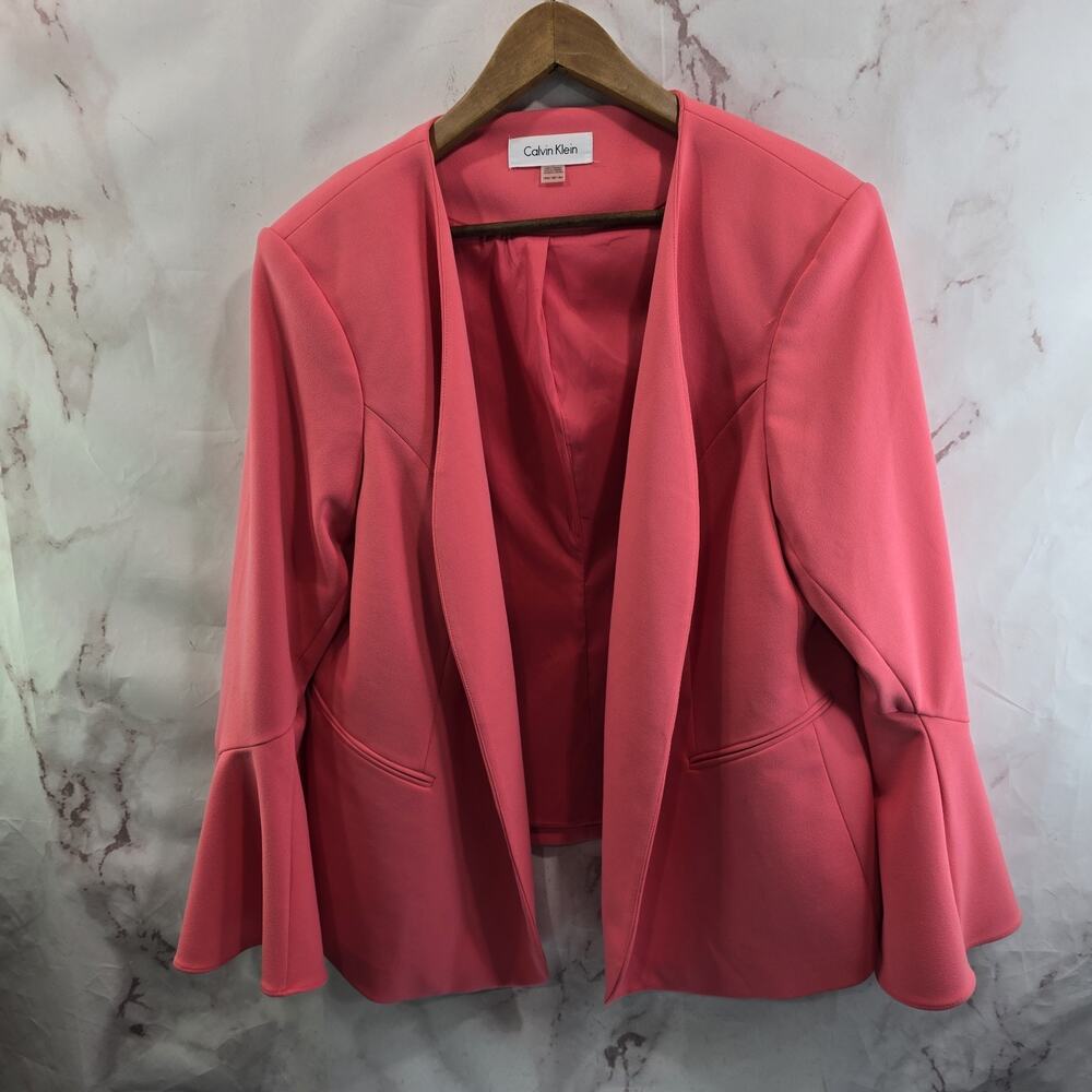 Calvin Klein Blazer Womens 18W Pink Open Stretch Flared Sleeve Bubblegum